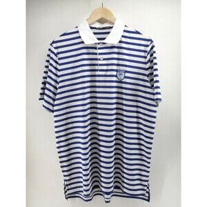 RLX Ralph Lauren Polo Shirt Mens Large Blue White Striped Short Sleeve Episcopal